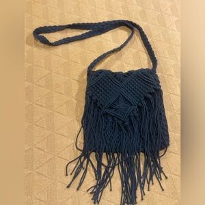 Black Macrame Crossbody Shoulder Bag